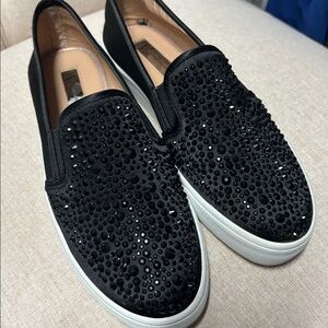 Black Rhinestone Slip-On Sneakers